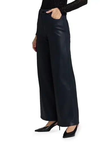 PAIGE Women's Anessa Coated High-Rise Wide-Leg Jeans - Navy Seascape Luxe Coating | Thumbnail 4