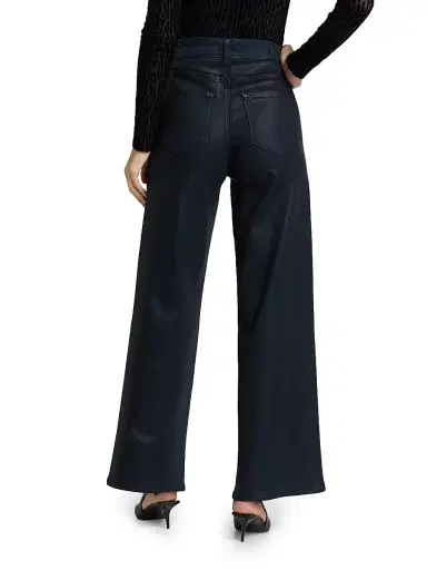 PAIGE Women's Anessa Coated High-Rise Wide-Leg Jeans - Navy Seascape Luxe Coating | Thumbnail 5