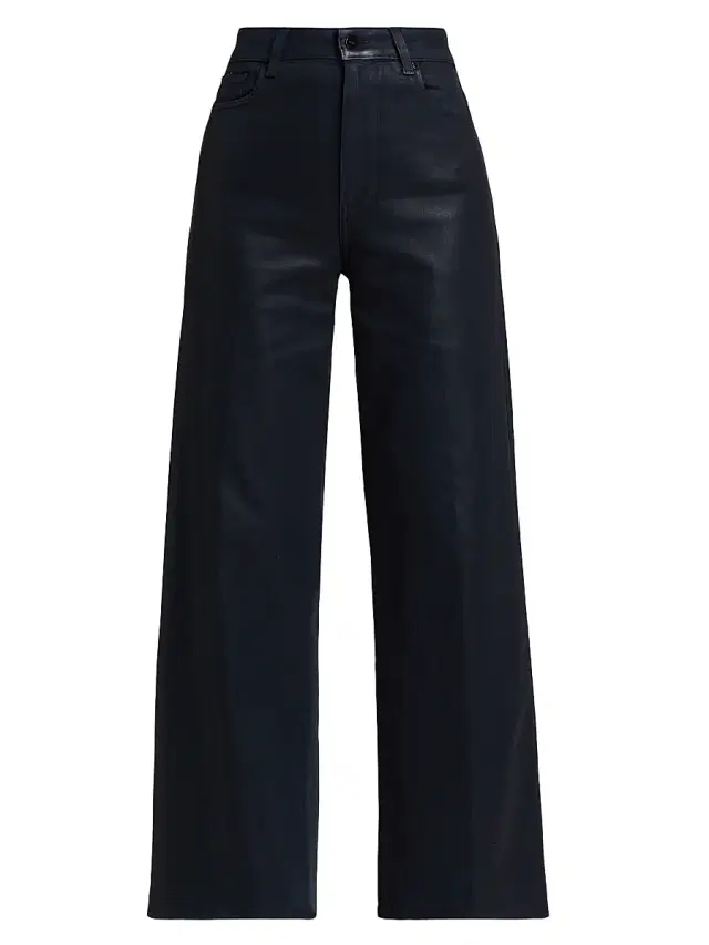 PAIGE Women's Anessa Coated High-Rise Wide-Leg Jeans - Navy Seascape Luxe Coating
