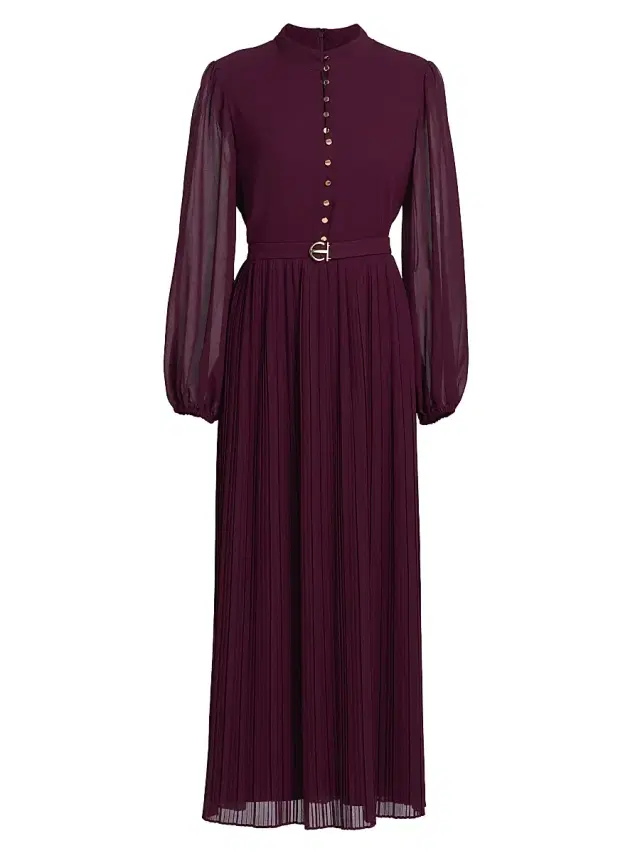 Elie Tahari Women's Adira Long-Sleeve Belted Midi-Dress - Noir Berry