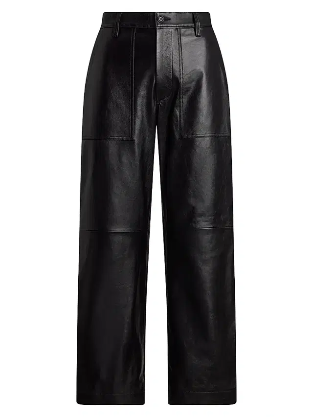Polo Ralph Lauren Women's Cropped Wide-Leg Leather Pants - Black