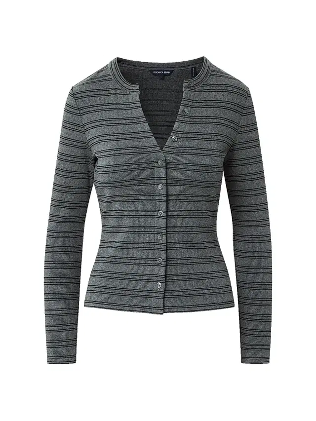 Veronica Beard Women's Dilia Striped Button-Front Top - Heather Grey Black Lurex