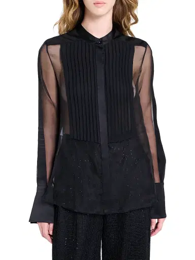 TWP Women's Peyton Sheer Silk Pleated Bib Shirt - Black - Size XL | Thumbnail 3