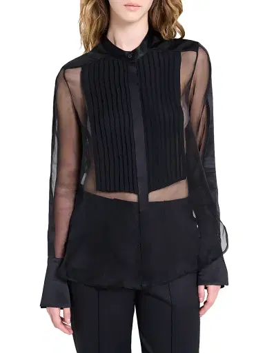TWP Women's Peyton Sheer Silk Pleated Bib Shirt - Black - Size XL | Thumbnail 4