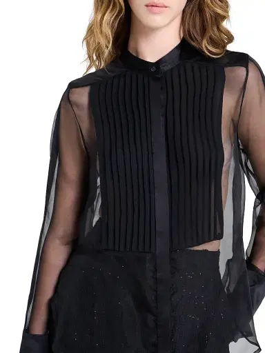 TWP Women's Peyton Sheer Silk Pleated Bib Shirt - Black - Size XL | Thumbnail 6