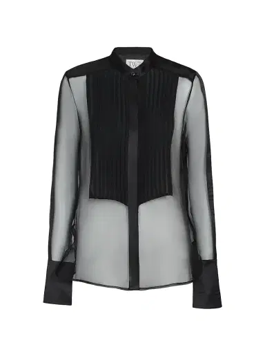 TWP Women's Peyton Sheer Silk Pleated Bib Shirt - Black - Size XL | Thumbnail 1