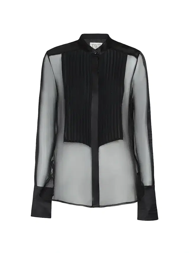 Women's Peyton Sheer Silk Pleated Bib Shirt - Black