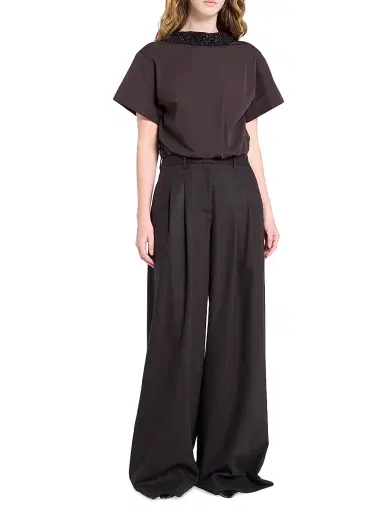 TWP Women's She Comes And Goes Again Embellished Crop Shirt - Chocolate - Size Medium | Thumbnail 2