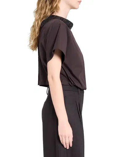TWP Women's She Comes And Goes Again Embellished Crop Shirt - Chocolate - Size Medium | Thumbnail 4