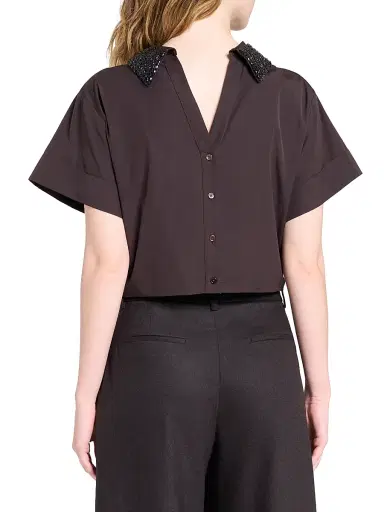 TWP Women's She Comes And Goes Again Embellished Crop Shirt - Chocolate - Size Medium | Thumbnail 5