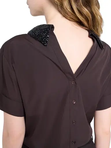 TWP Women's She Comes And Goes Again Embellished Crop Shirt - Chocolate - Size Medium | Thumbnail 7