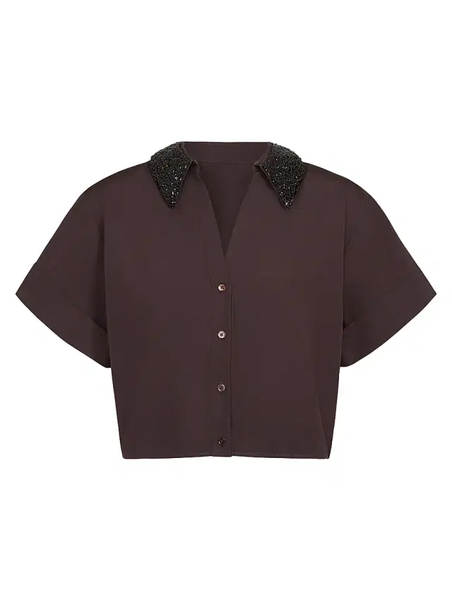 TWP Women's She Comes And Goes Again Embellished Crop Shirt - Chocolate