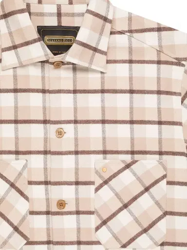 Stefano Ricci Men's Windowpane Plaid Cotton Shirt - Beige Brown | Thumbnail 2