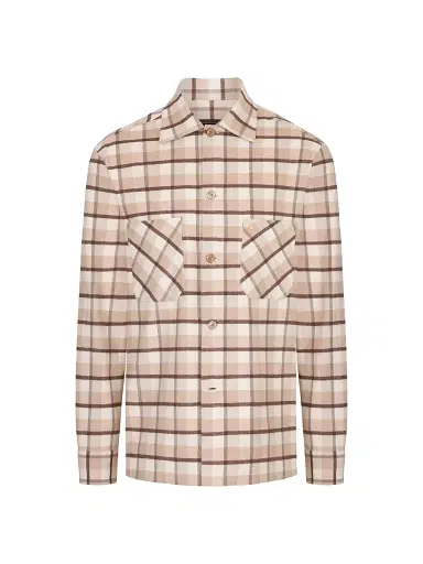 Stefano Ricci Men's Windowpane Plaid Cotton Shirt - Beige Brown | Thumbnail 1