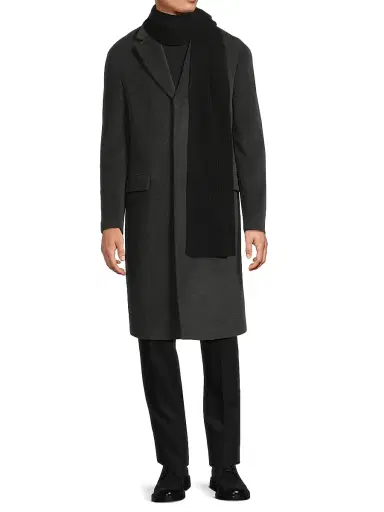 Saks Fifth Avenue Men's Rib-Knit Cashmere Scarf - Black | Thumbnail 2