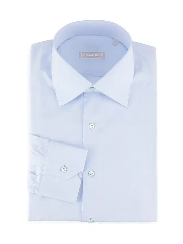 Men's Classic Cotton Button-Front Shirt - Light Blue