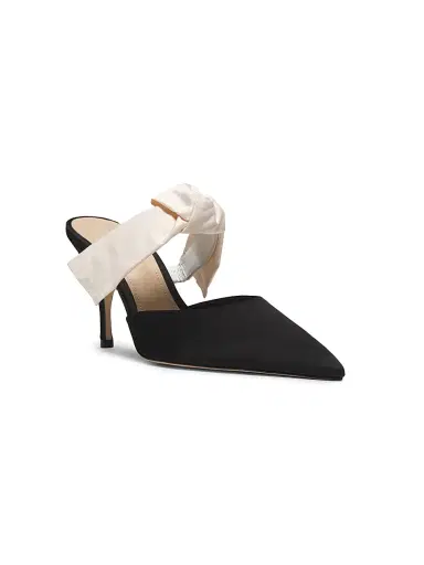 22élevé Women's Bow-Detailed 85MM Satin Mules - Black Ivory - Size 12 | Thumbnail 2 22élevé Women's Bow-Detailed 85MM Satin Mules - Black Ivory - Size 12 | Thumbnail 2