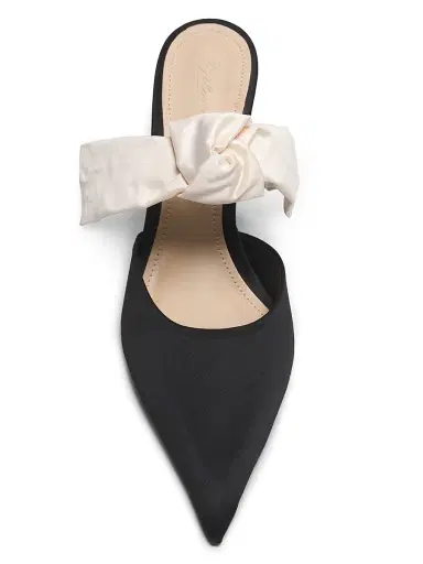 22élevé Women's Bow-Detailed 85MM Satin Mules - Black Ivory - Size 12 | Thumbnail 4 22élevé Women's Bow-Detailed 85MM Satin Mules - Black Ivory - Size 12 | Thumbnail 4