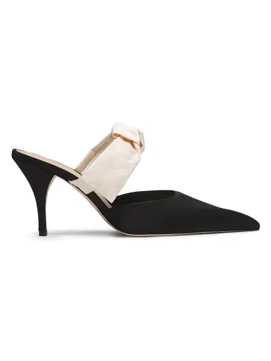 22élevé Women's Bow-Detailed 85MM Satin Mules - Black Ivory - Size 12 | Thumbnail 1 22élevé Women's Bow-Detailed 85MM Satin Mules - Black Ivory - Size 12 | Thumbnail 1