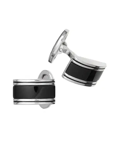 Jan Leslie Men's Linear Etch Sterling Silver & Black Onyx Rectangular Cufflinks | Thumbnail 1 Jan Leslie Men's Linear Etch Sterling Silver & Black Onyx Rectangular Cufflinks | Thumbnail 1