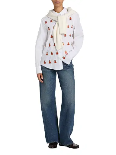 LINGUA FRANCA Women's Bowery Bear Embroidered Poplin Shirt | Thumbnail 2 LINGUA FRANCA Women's Bowery Bear Embroidered Poplin Shirt | Thumbnail 2
