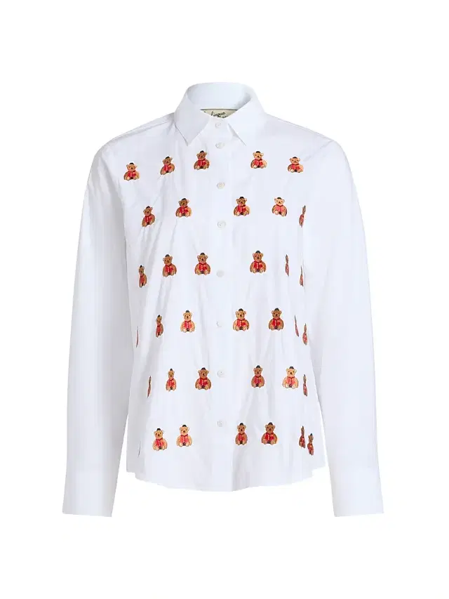 LINGUA FRANCA Women's Bowery Bear Embroidered Poplin Shirt