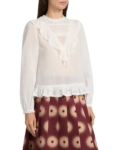 LINGUA FRANCA Women's Patchwork Lace Cotton Shirt | Thumbnail 4 LINGUA FRANCA Women's Patchwork Lace Cotton Shirt | Thumbnail 4