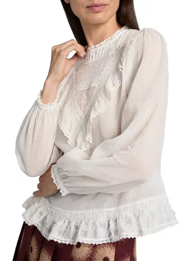 LINGUA FRANCA Women's Patchwork Lace Cotton Shirt | Thumbnail 6 LINGUA FRANCA Women's Patchwork Lace Cotton Shirt | Thumbnail 6