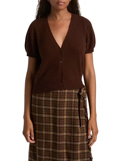 DÔEN Women's Arella Puff-Sleeve Cashmere Cardigan - Dark Umber | Thumbnail 3 DÔEN Women's Arella Puff-Sleeve Cashmere Cardigan - Dark Umber | Thumbnail 3