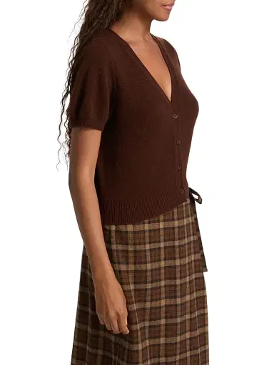 DÔEN Women's Arella Puff-Sleeve Cashmere Cardigan - Dark Umber | Thumbnail 4 DÔEN Women's Arella Puff-Sleeve Cashmere Cardigan - Dark Umber | Thumbnail 4