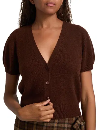DÔEN Women's Arella Puff-Sleeve Cashmere Cardigan - Dark Umber | Thumbnail 6 DÔEN Women's Arella Puff-Sleeve Cashmere Cardigan - Dark Umber | Thumbnail 6