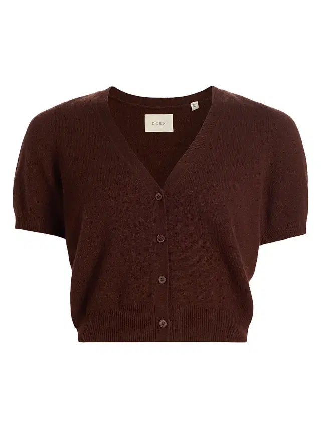 DÔEN Women's Arella Puff-Sleeve Cashmere Cardigan - Dark Umber