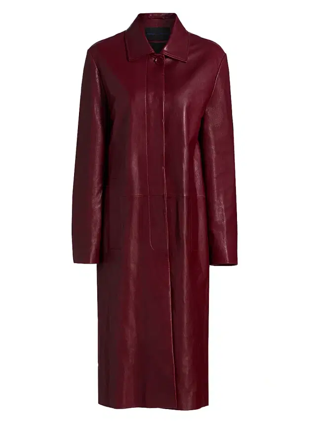 Women's Nissi Semigloss Leather Coat - Burgundy