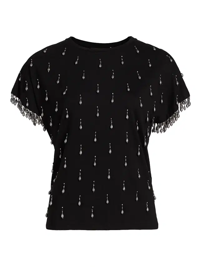 Kobi Halperin Women's Carmel Beaded Cotton T-Shirt - Black
