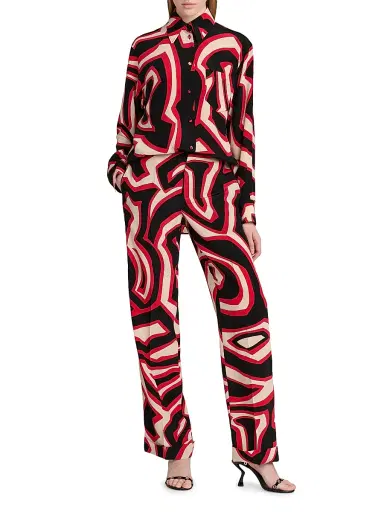 PUCCI Women's Passepartout Printed Silk Pants - Gold Red - Size Small | Thumbnail 2
