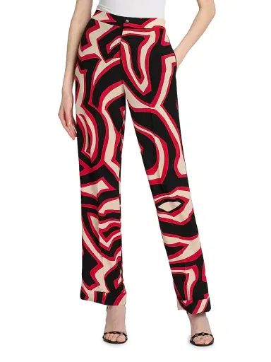 PUCCI Women's Passepartout Printed Silk Pants - Gold Red - Size Small | Thumbnail 3