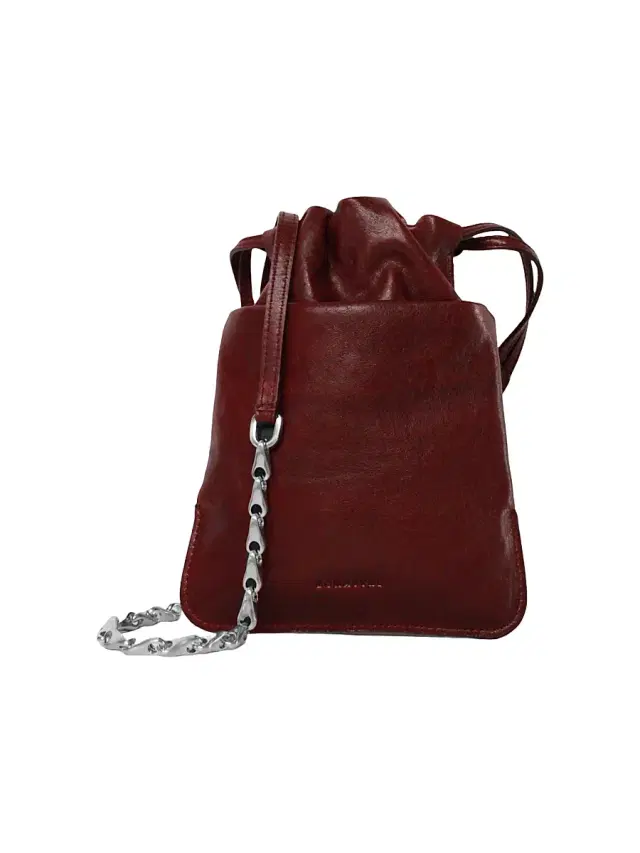 Men's Cloud Leather Pouch With Chain - Shiny Black