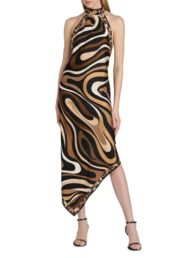 PUCCI Women's Passepartout Silk Twill Dress - Black Gold - Size 10 | Thumbnail 2
