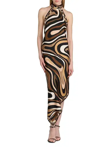 PUCCI Women's Passepartout Silk Twill Dress - Black Gold - Size 10 | Thumbnail 3
