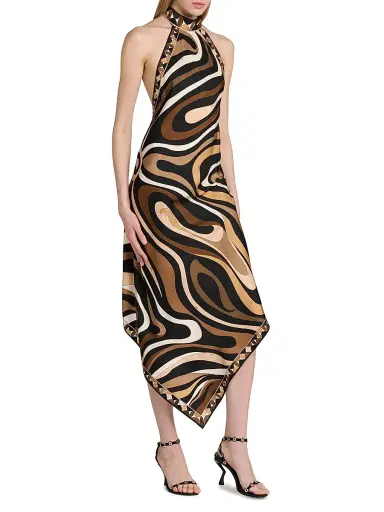 PUCCI Women's Passepartout Silk Twill Dress - Black Gold - Size 10 | Thumbnail 4