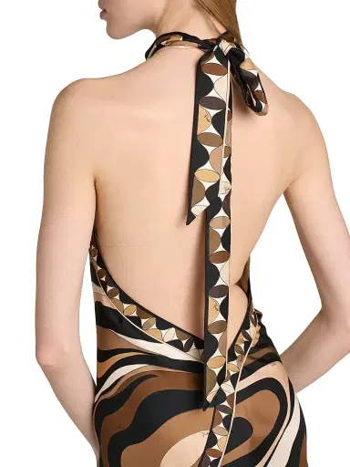 PUCCI Women's Passepartout Silk Twill Dress - Black Gold - Size 10 | Thumbnail 6