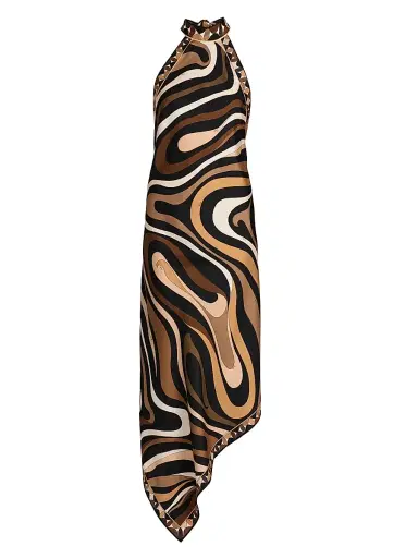 PUCCI Women's Passepartout Silk Twill Dress - Black Gold - Size 10 | Thumbnail 1
