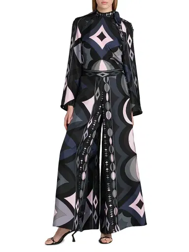 PUCCI Women's Passepartout Silk Twill Palazzo Pants - Black Pink - Size 12 | Thumbnail 2