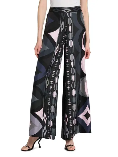 PUCCI Women's Passepartout Silk Twill Palazzo Pants - Black Pink - Size 12 | Thumbnail 3