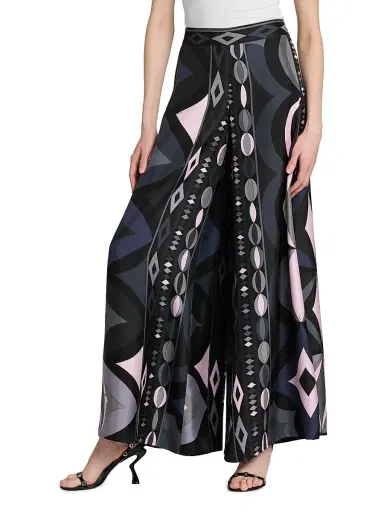 PUCCI Women's Passepartout Silk Twill Palazzo Pants - Black Pink - Size 12 | Thumbnail 4