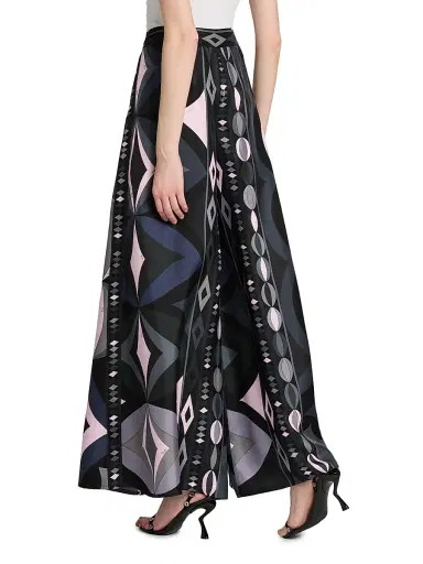 PUCCI Women's Passepartout Silk Twill Palazzo Pants - Black Pink - Size 12 | Thumbnail 5