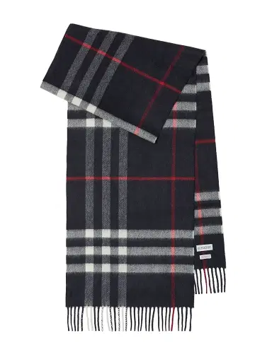 Burberry Men's Check Cashmere Scarf - Navy | Thumbnail 1 Burberry Men's Check Cashmere Scarf - Navy | Thumbnail 1