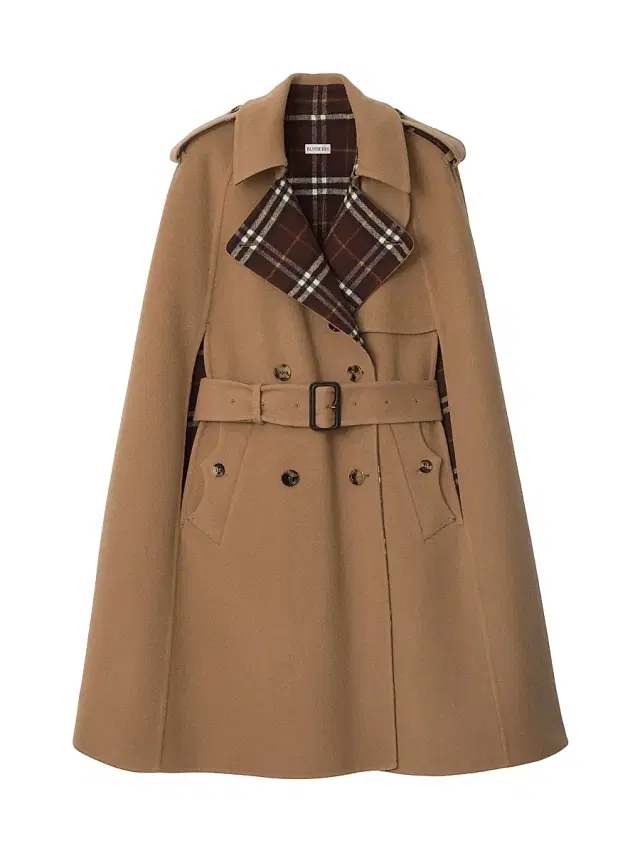 Women's Bellemont Double-Breasted Cape - Camel Treacle Bn Chk