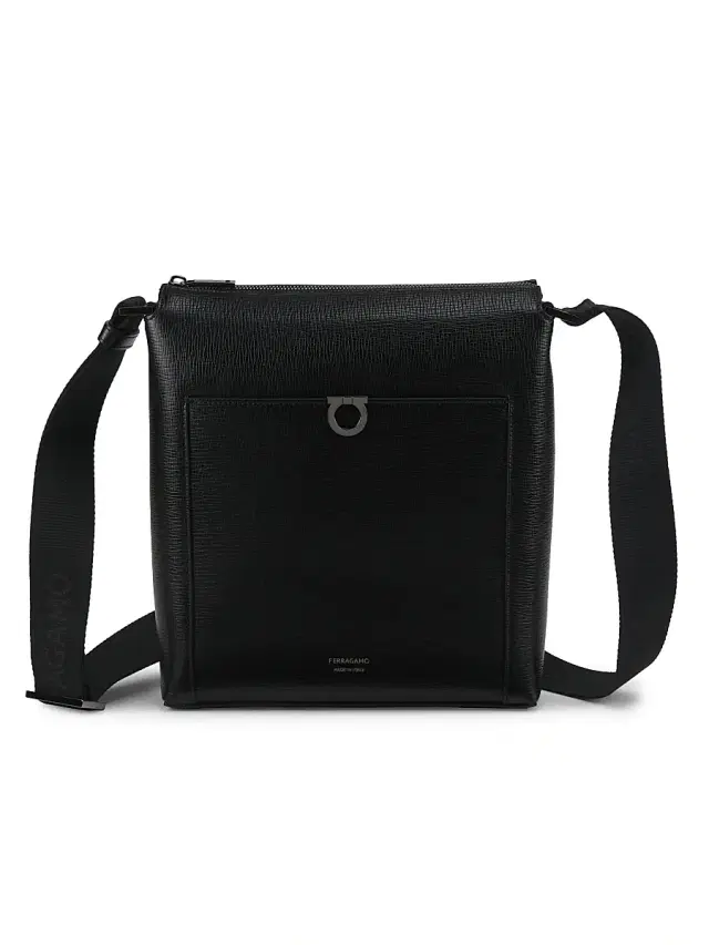 FERRAGAMO Men's Trading Gancio Leather Crossbody Bag - Nero