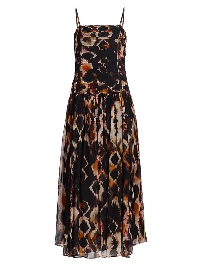 Maria Cher Women's Fleetwood Jackie Printed Crinkle Chiffon Midi-Dress - Brown